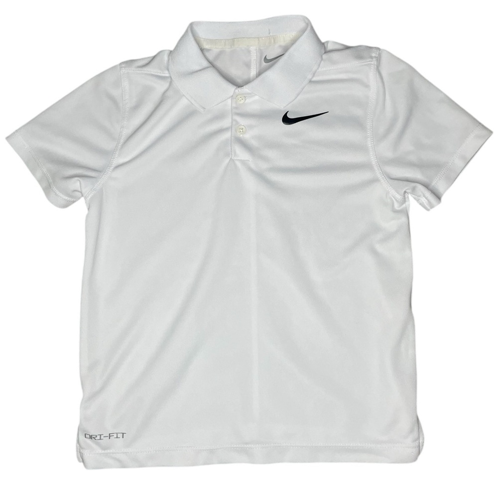 Nike Polo Shirt White with Black Swoosh-Boys Size 7